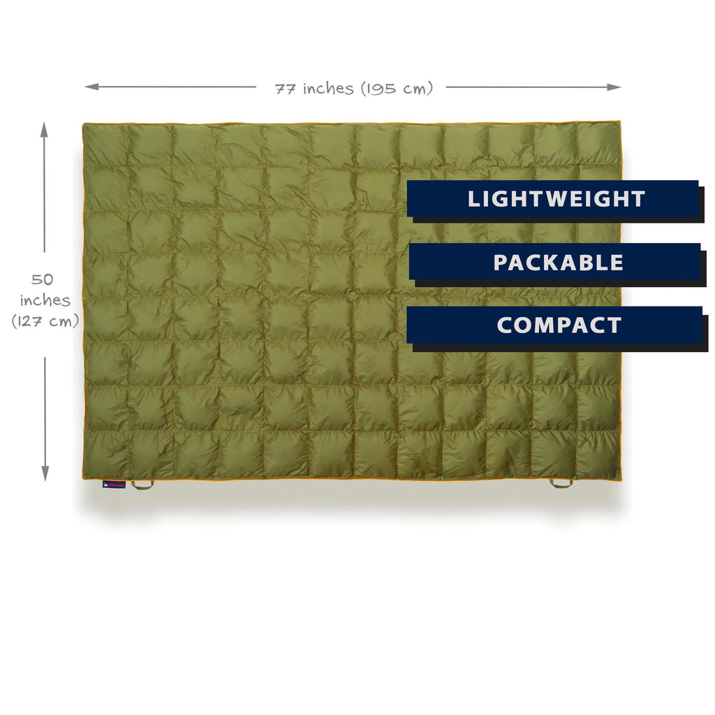 Down Camping Blanket - Packable Lightweight Warm 650 Fill Power Water-Resistant (Olive) A17231