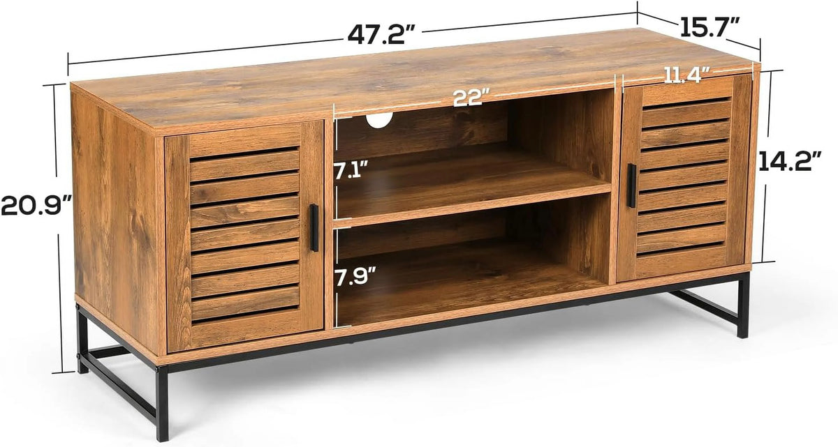 Mid-Century TV Console up to 55 Inch with Slatted Wood Doors N9401