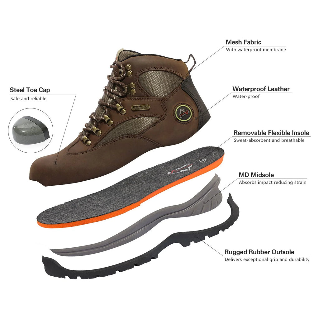 Waterproof Steel Toe Work Boots BROWN Size 8 H9096