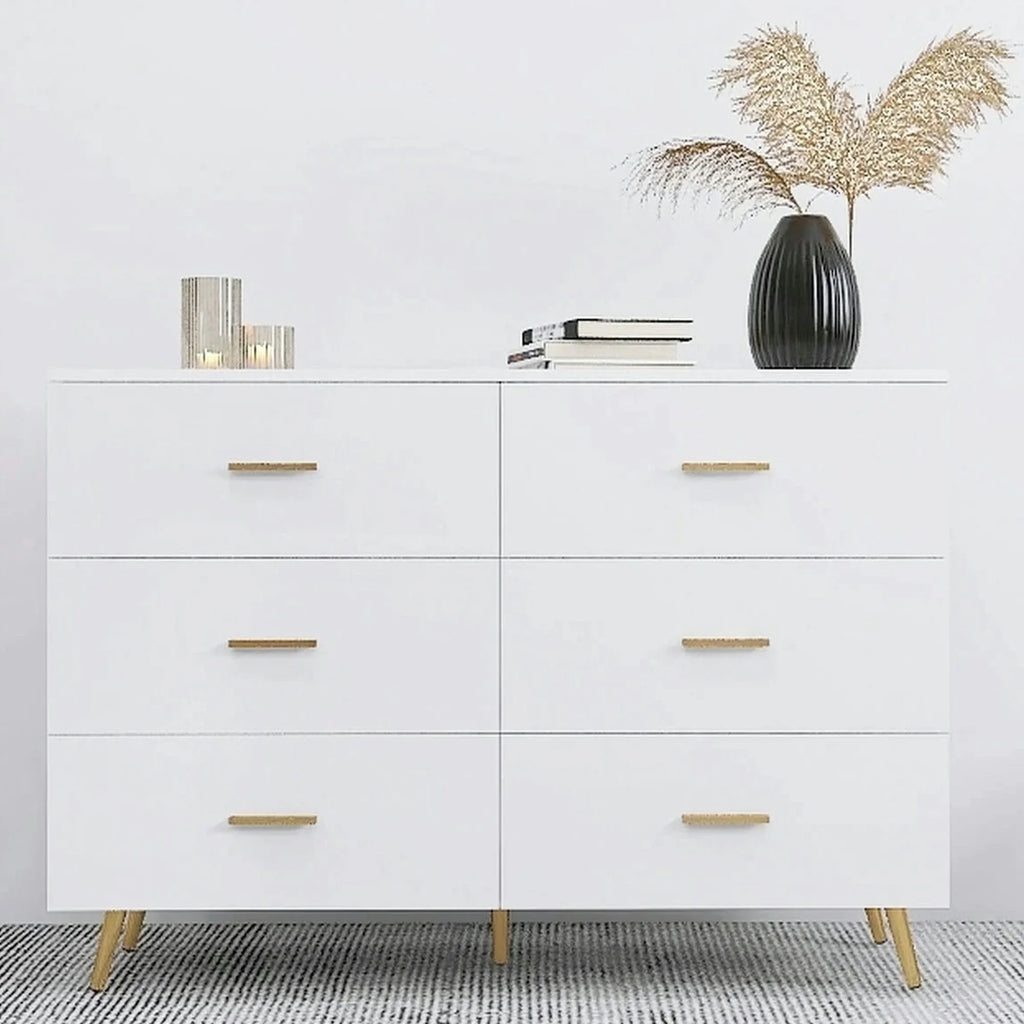 White 6 Drawer Dresser with Golden Handle I482