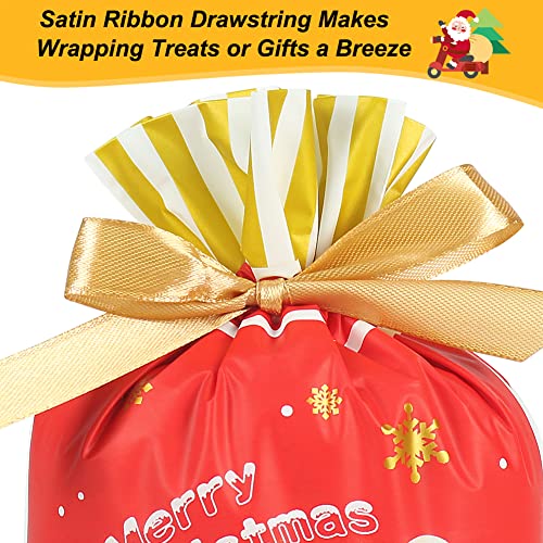 30 Pc Foil Drawstring Christmas Gift Bags Assorted Sizes F83746
