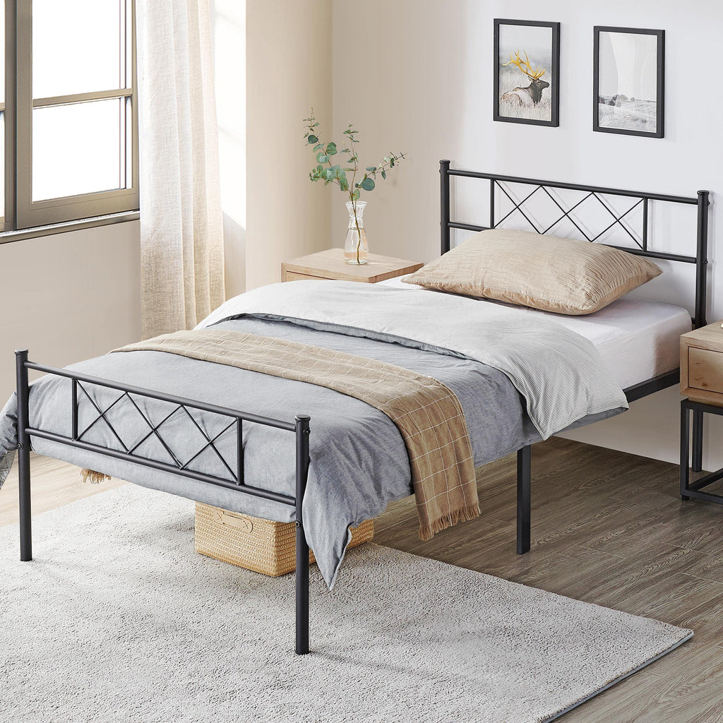 Black Twin Metal Platform Bed Frame with Headboard and Footboard T128