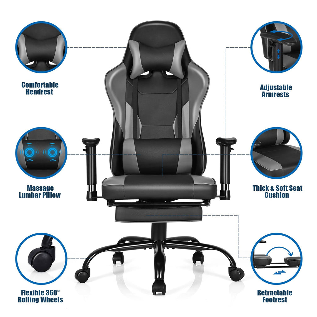 Black Gaming High Back Office Chair with Footrest H208669