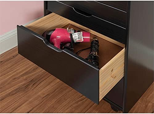 Black Eight Drawer Wood Rolling File Cabinet Storage Cart L889