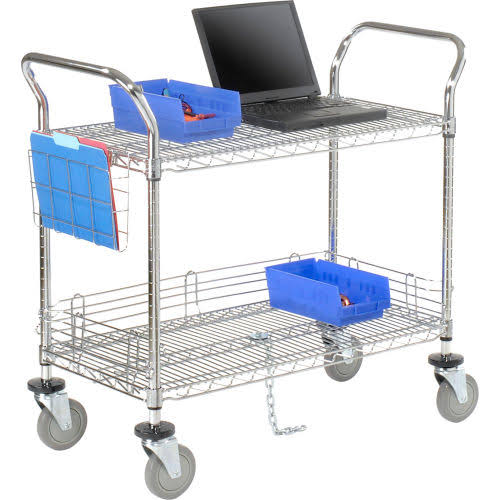 Chrome 2 Shelf Utility Cart with Polyurethane Brake Casters O8160