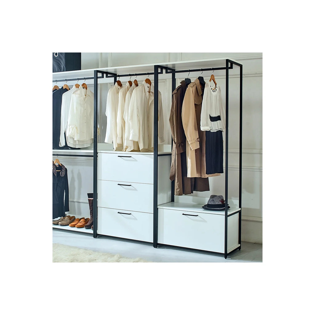 White Freestanding Wood Closet System with Metal Frame B107979