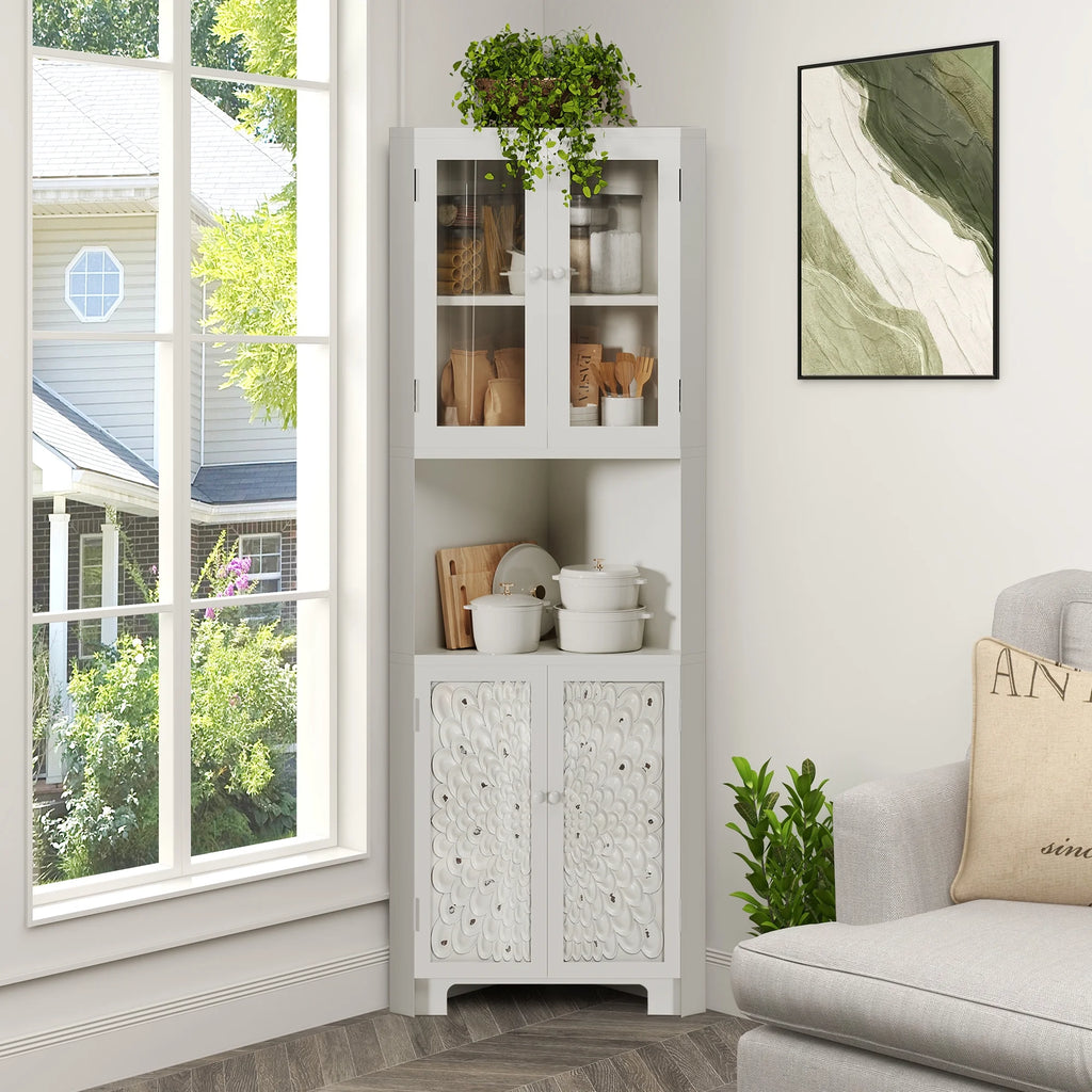 White 4 Door Tall Corner Storage Cabinet F89801