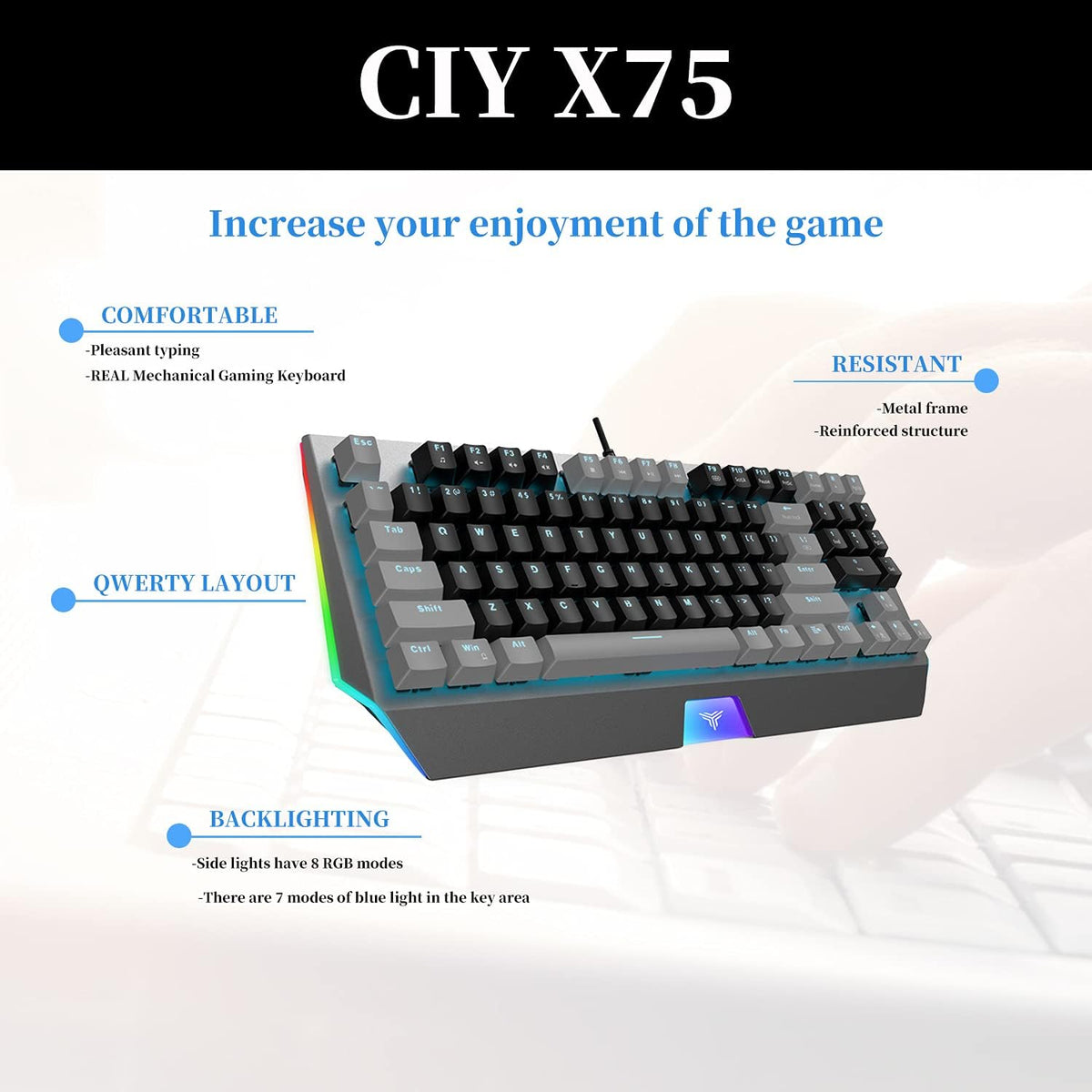 RGB Backlit Ultra-Compact 89 Keys Mechanical Gaming Keyboard with Hot-Swappable Switch A8839