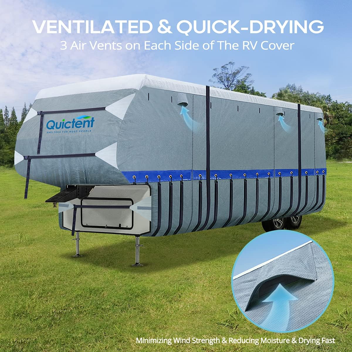 5th Wheel RV Cover with 2 Windproof Straps and 4 Tire Covers W62690