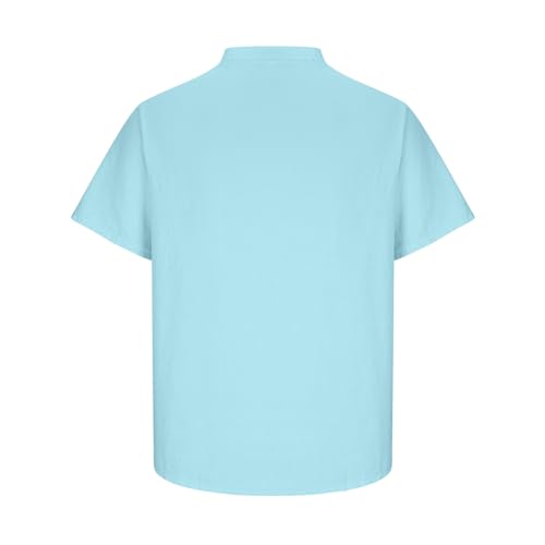 Cotton Linen Short Sleeve Henley Shirts V192