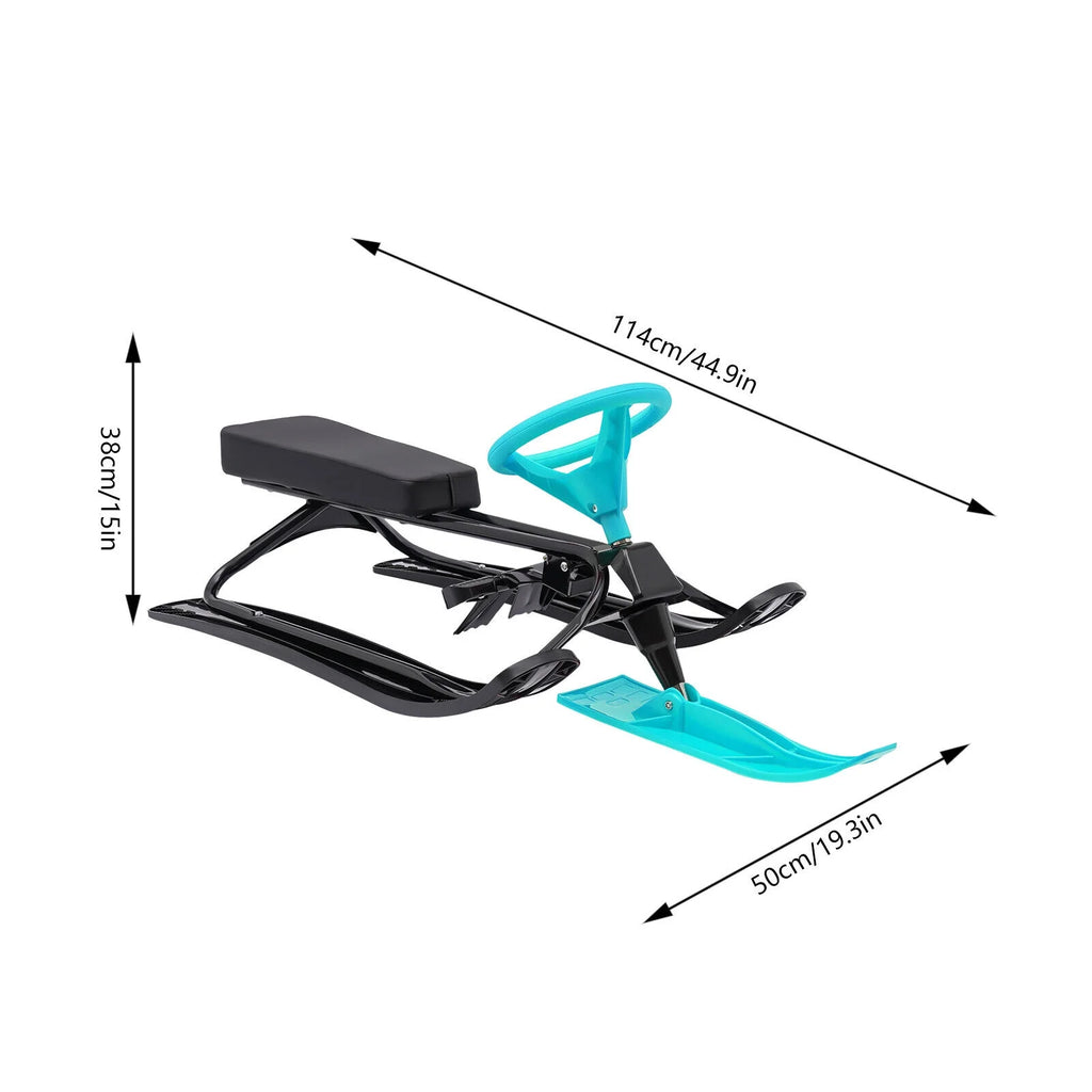 Green Kids Snow Racer Sled Twin Brakes Ski Slider Board 44.88*19.69*15in T775716