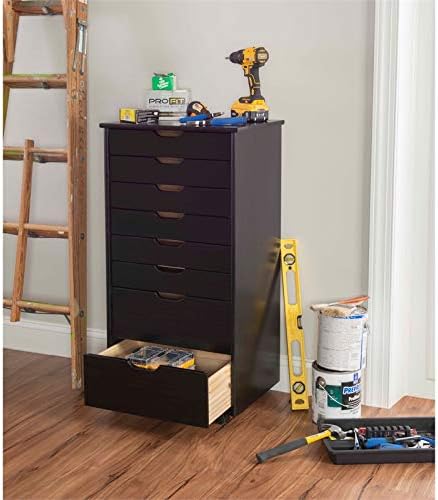 Black Eight Drawer Wood Rolling File Cabinet Storage Cart L889