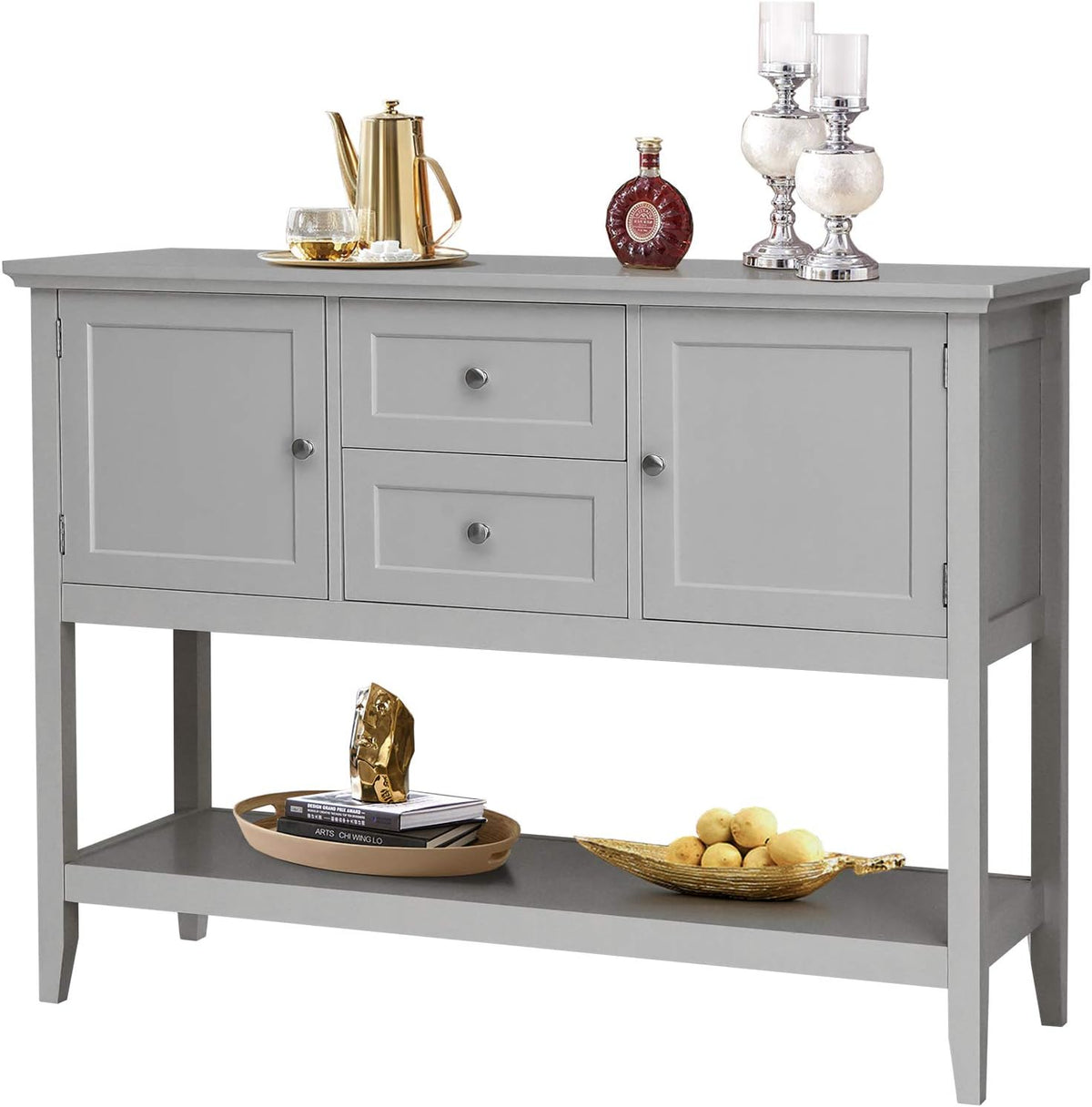 Grey Wood Buffet Sideboard with 2 Drawers Q53780