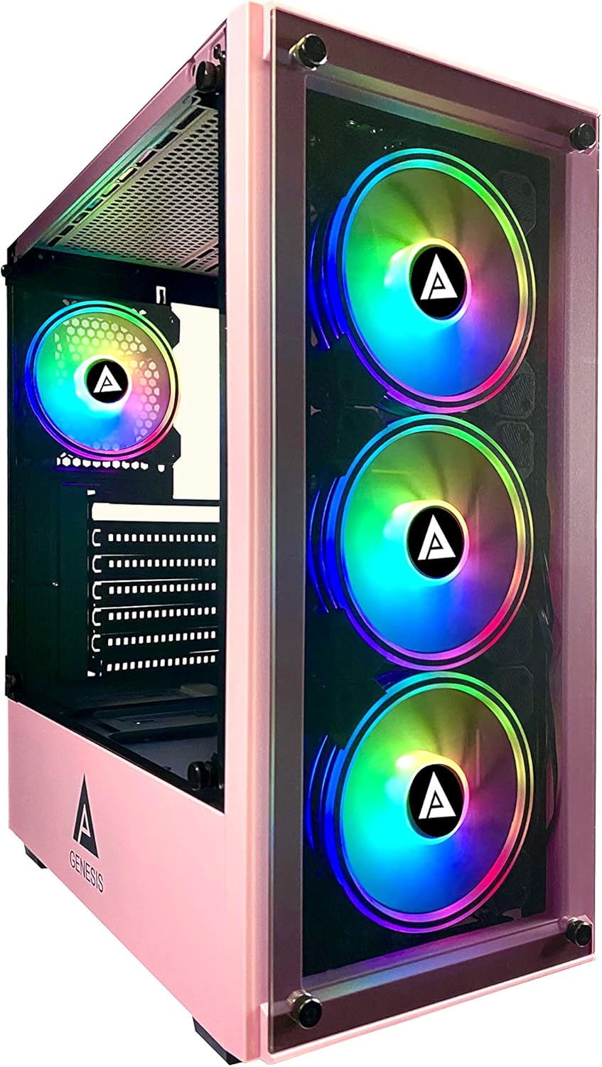 Black Mid Tower Gaming Case with 2 Tempered Glass Panels and 4 RGB Fans F828730