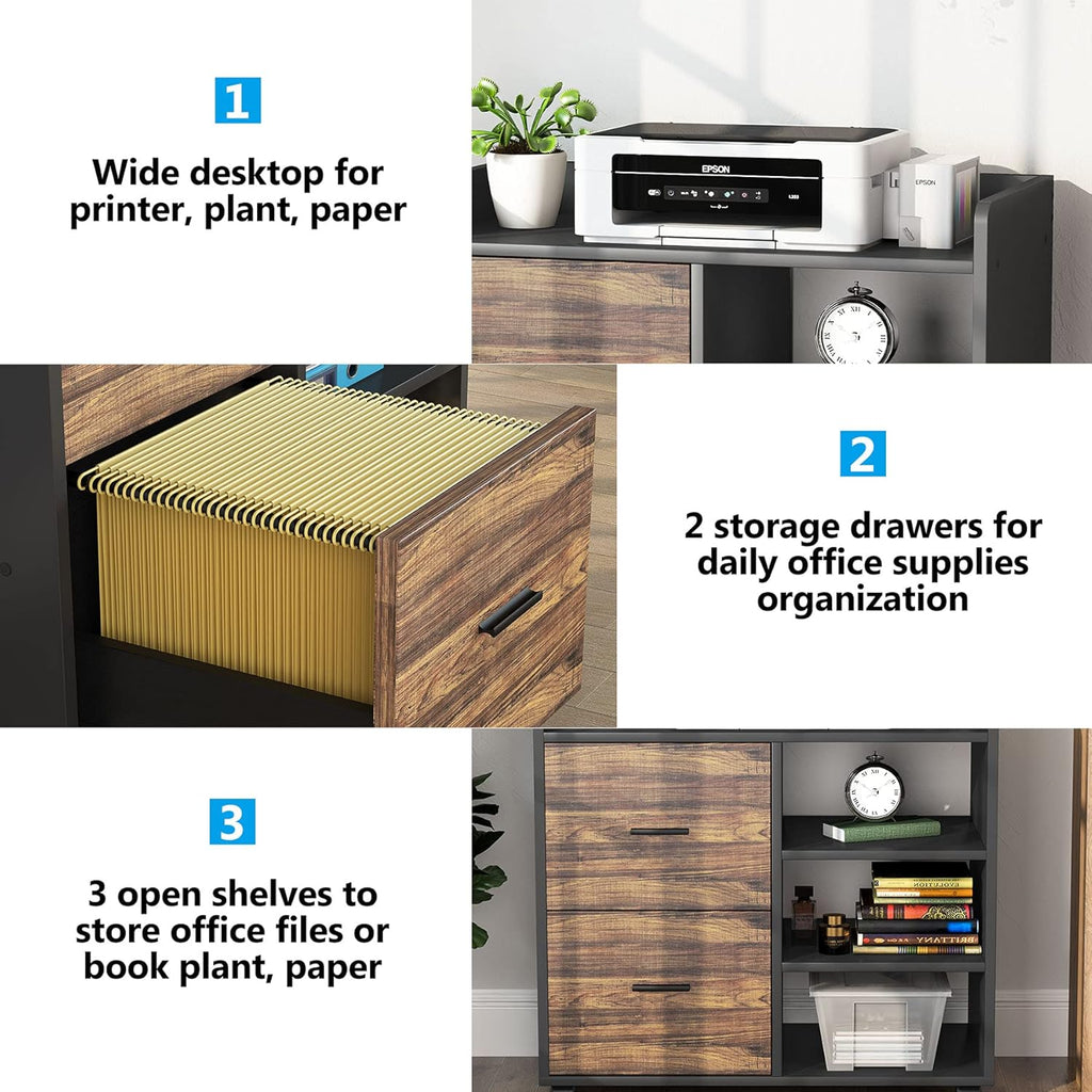 2-Drawer Mobile File Cabinet with 3 Open Shelves A56417