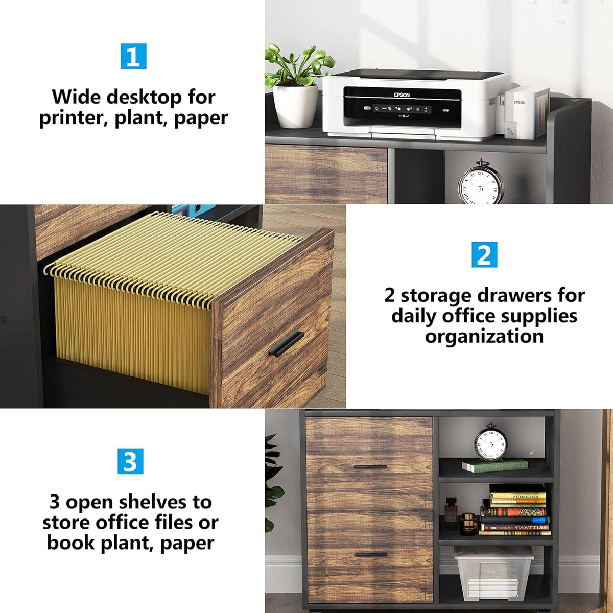 2-Drawer Mobile File Cabinet with 3 Open Shelves A56417