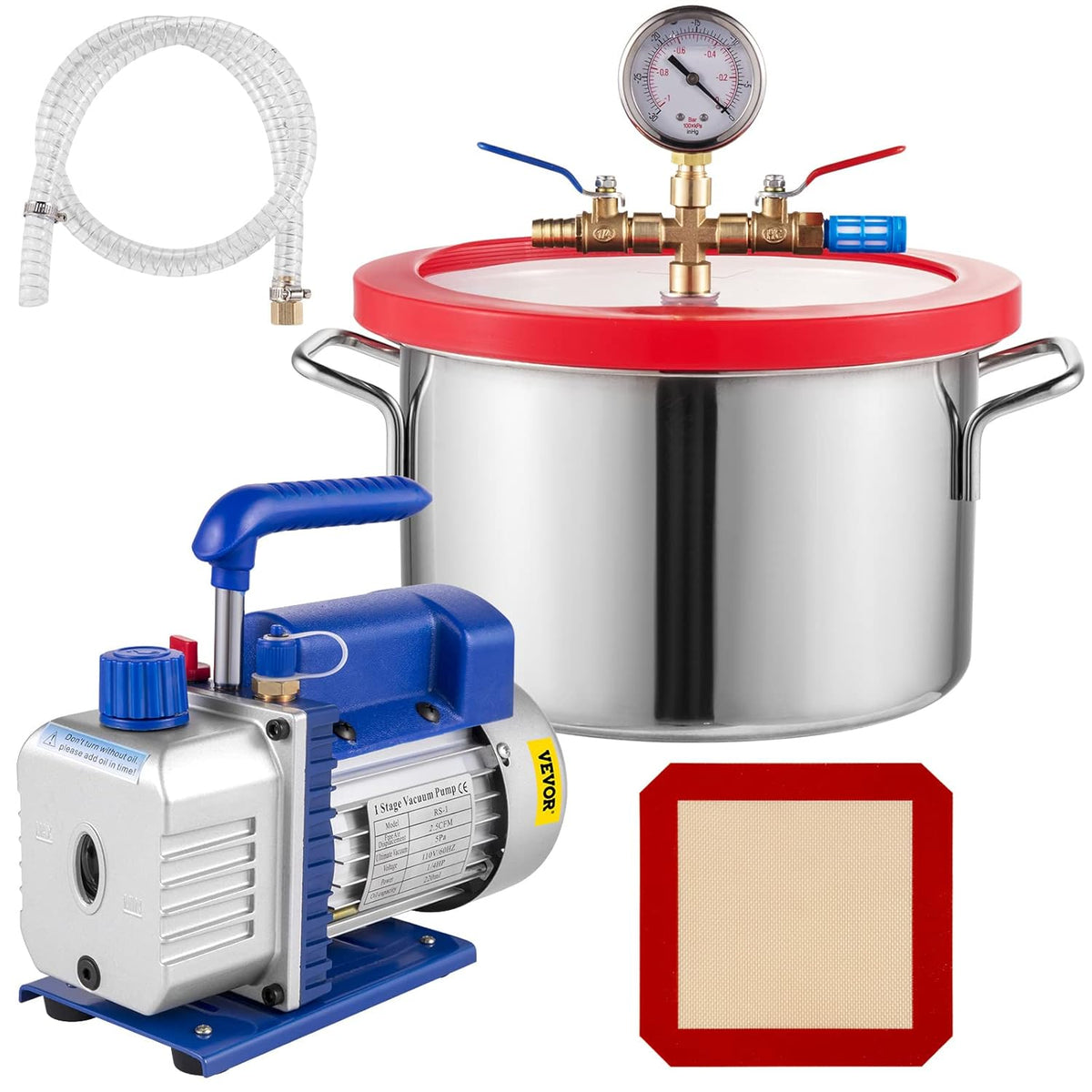 1.5 Gallon Stainless Steel Vacuum Chamber Kit with 2.5 CFM Vacuum Pump B69299