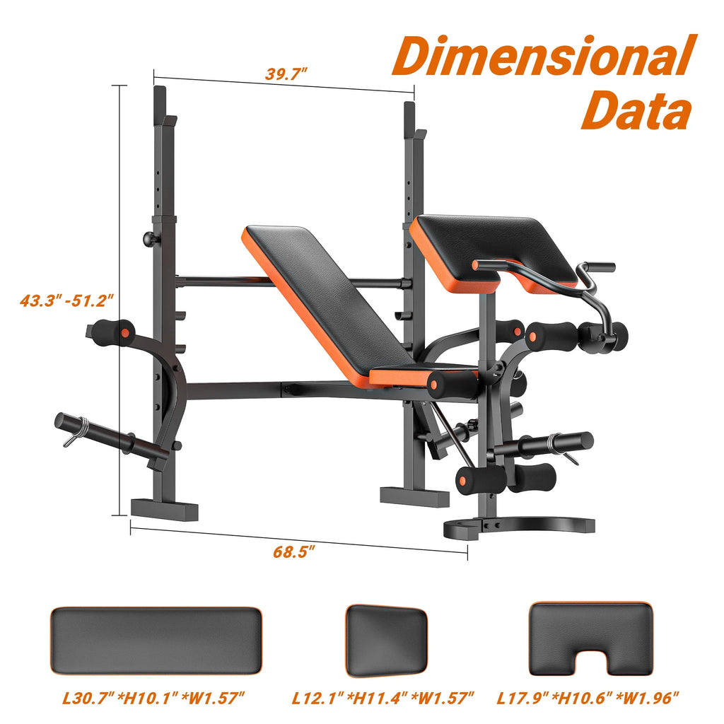 Adjustable Weight Bench with Barbell Rack and Leg Developer L3749