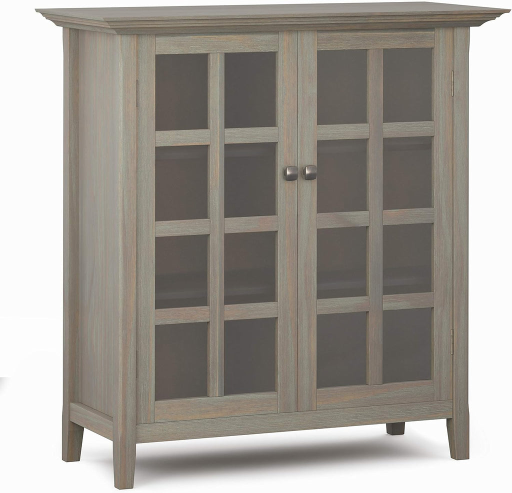 Solid Wood 39 inch Wide Storage Cabinet in Black with 2 Tempered Glass Doors and 4 Adjustable Shelves Y132849