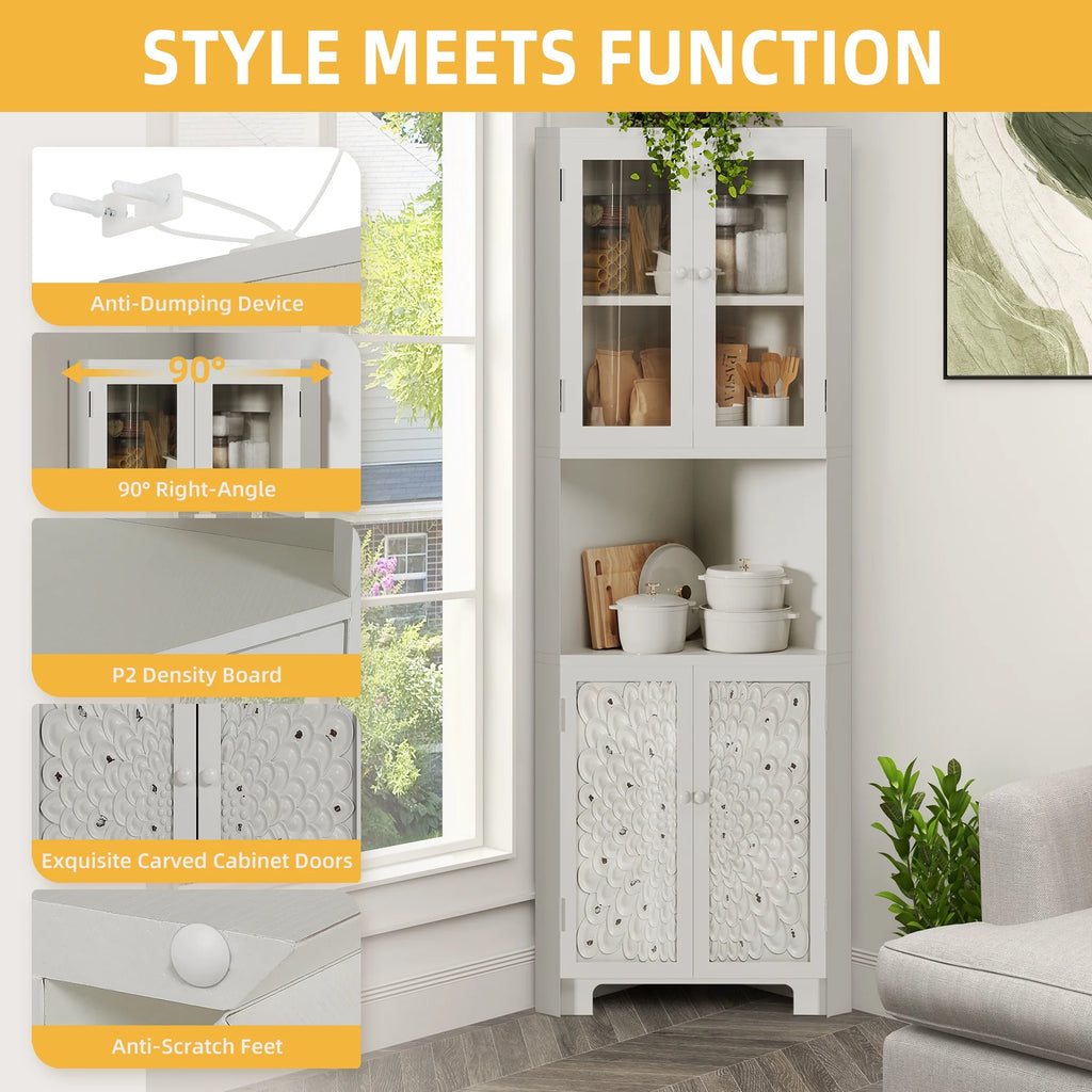 White 4 Door Tall Corner Storage Cabinet F89801