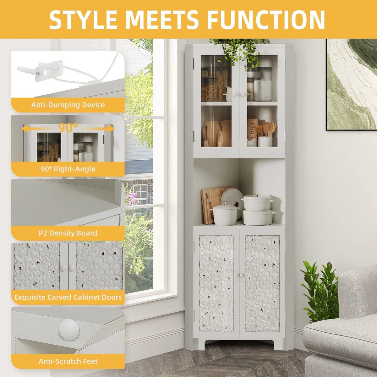White 4 Door Tall Corner Storage Cabinet F89801