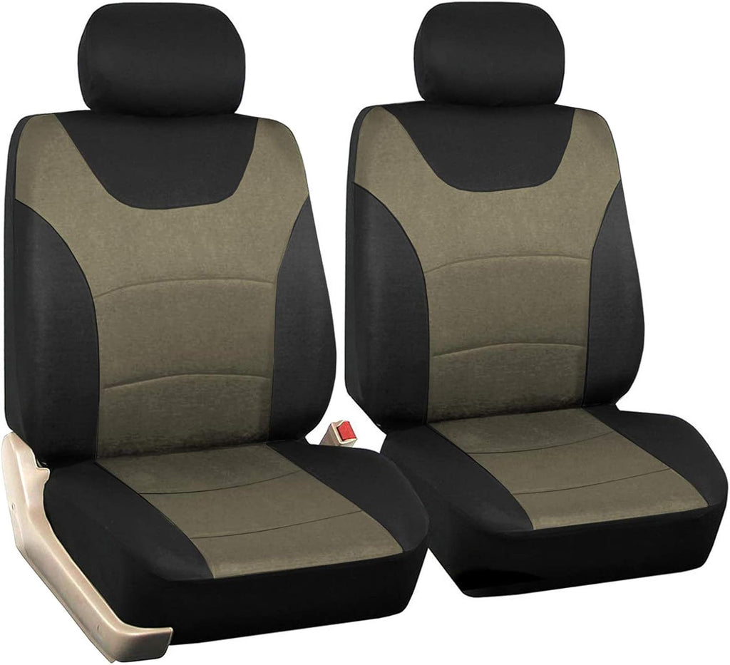 Black Tan 2 Pcs Cloth Bucket Seat Covers W291736