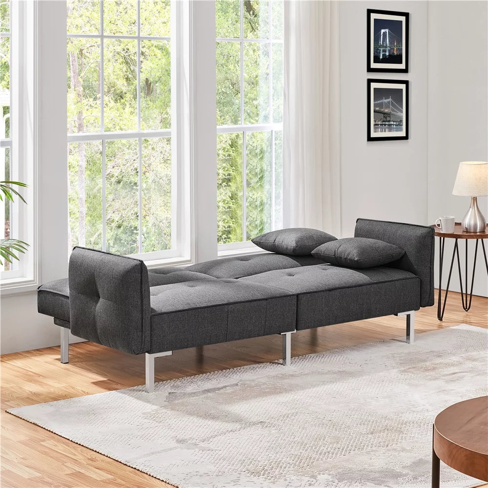Black Fabric Covered Futon Sofa Bed with Adjustable Backrest E280