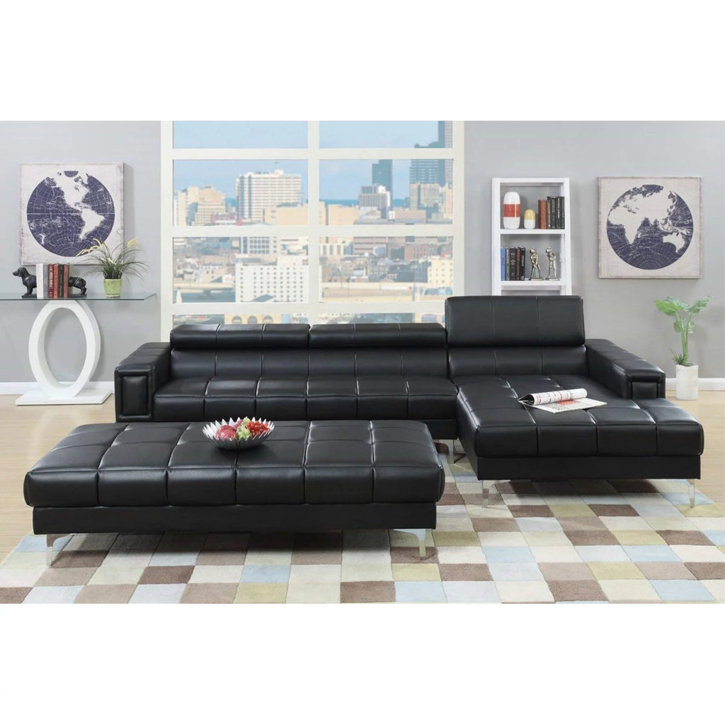 Black Bonded Leather 2 Piece Sectional Set F545910