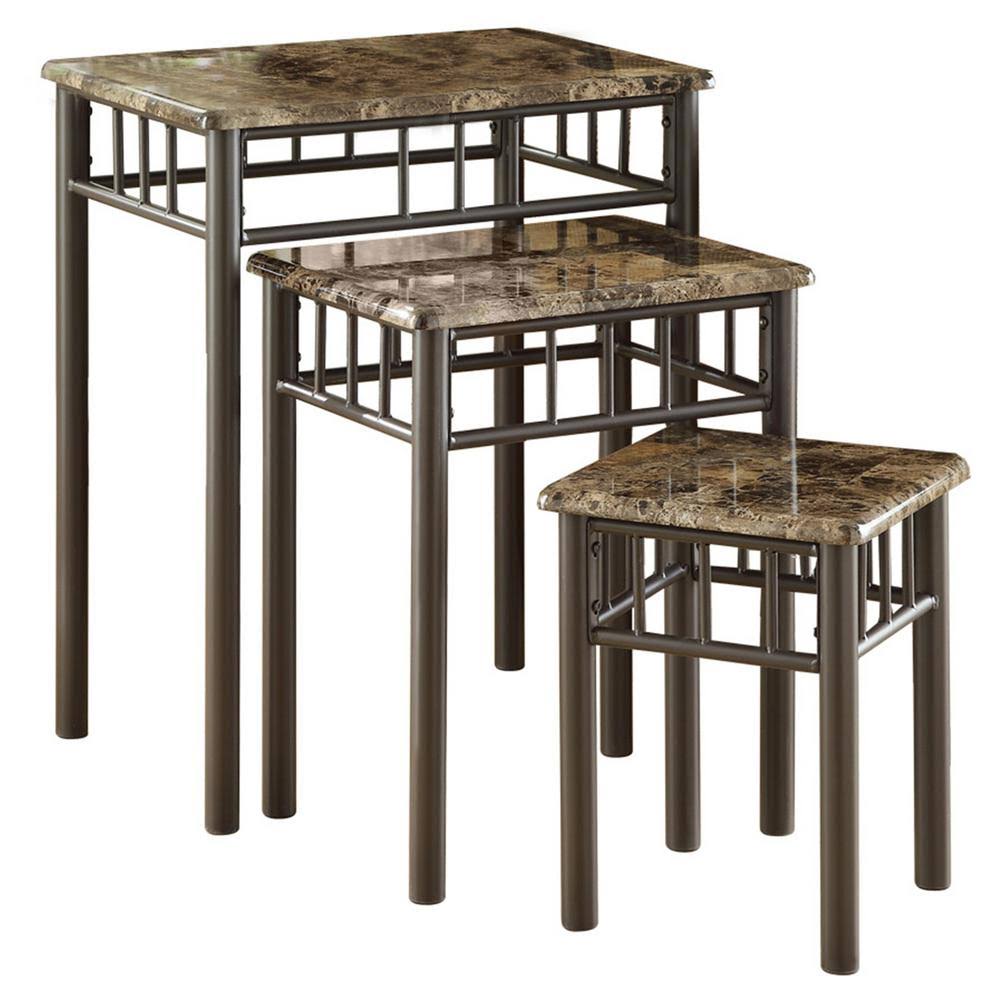 Cappuccino Marble Metal Nesting Table 3-Piece J803