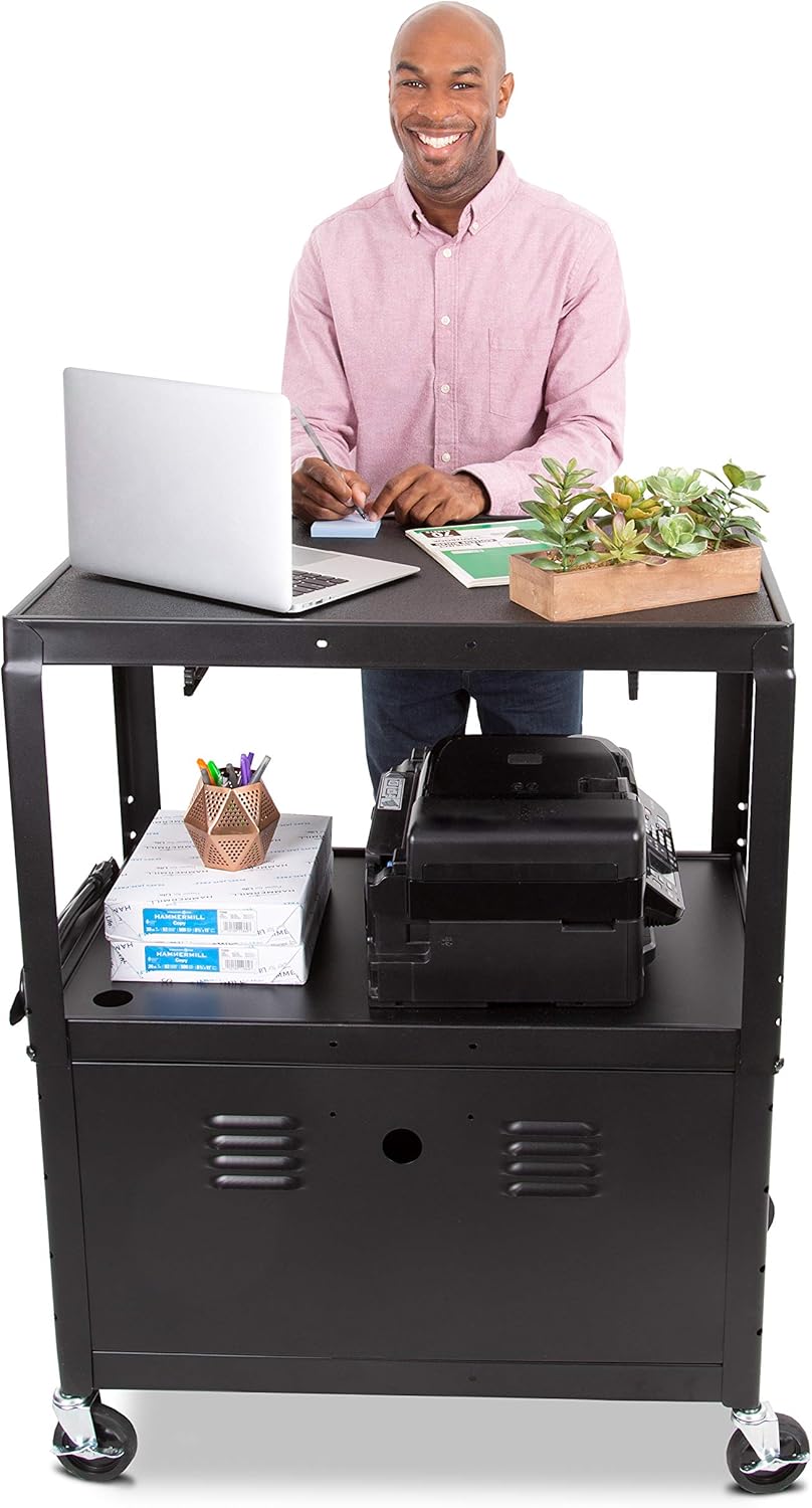 Black Extra Wide AV Cart with Locking Cabinet N286