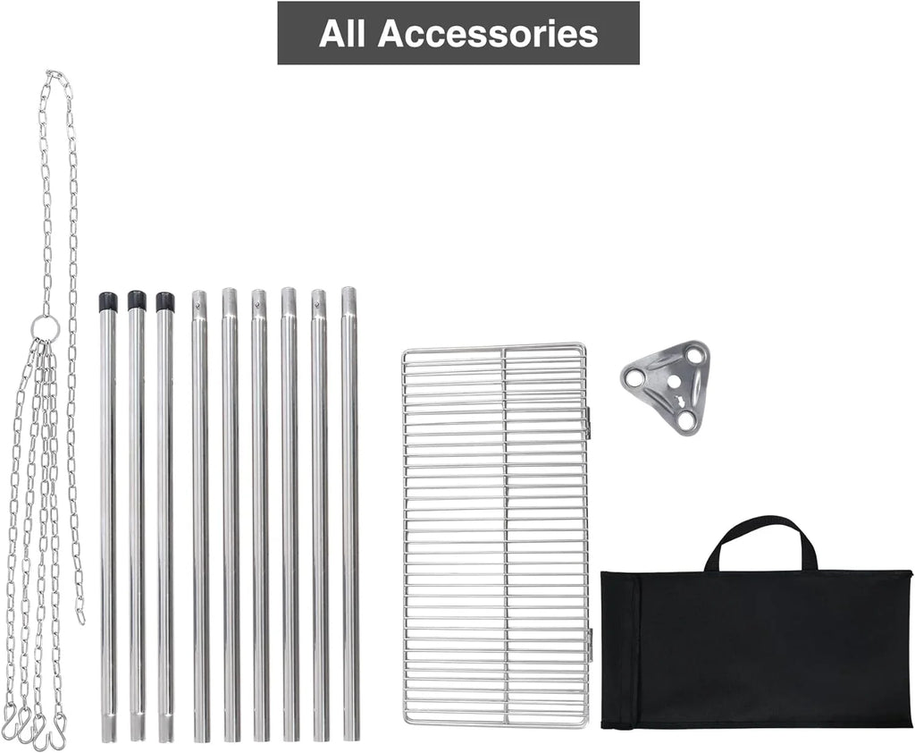 Stainless Steel Campfire Tripod Grill with Grate and Carrying Bag I104