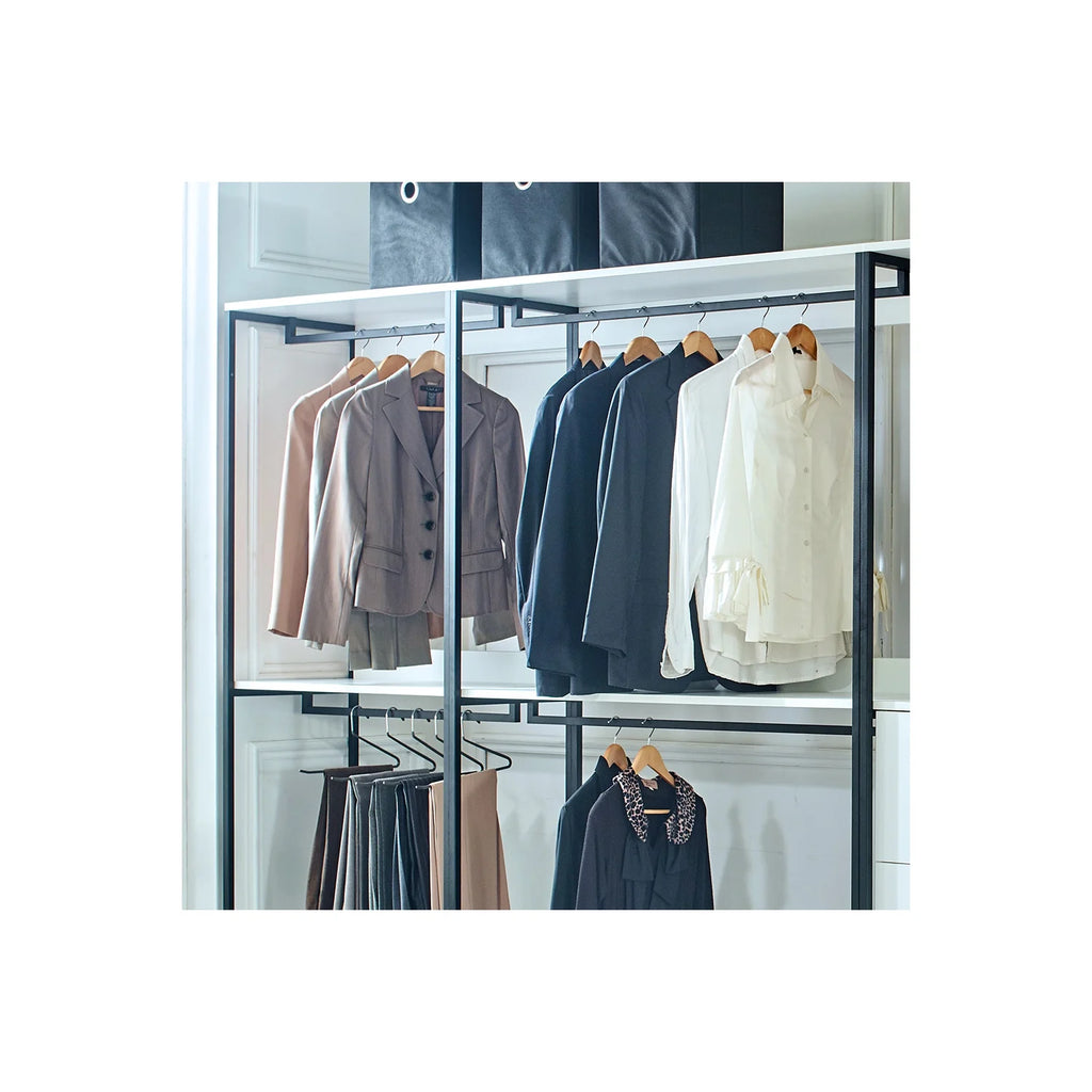White Freestanding Wood Closet System with Metal Frame B107979
