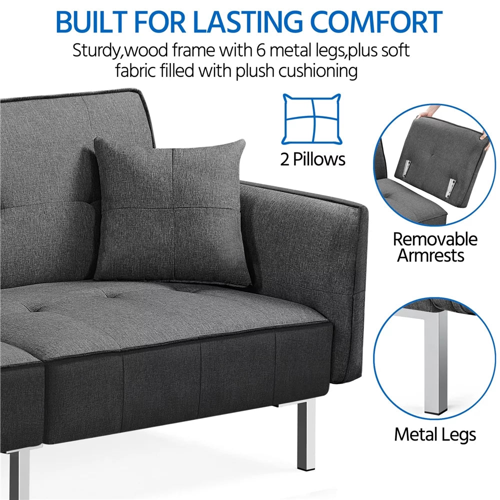 Black Fabric Covered Futon Sofa Bed with Adjustable Backrest E280