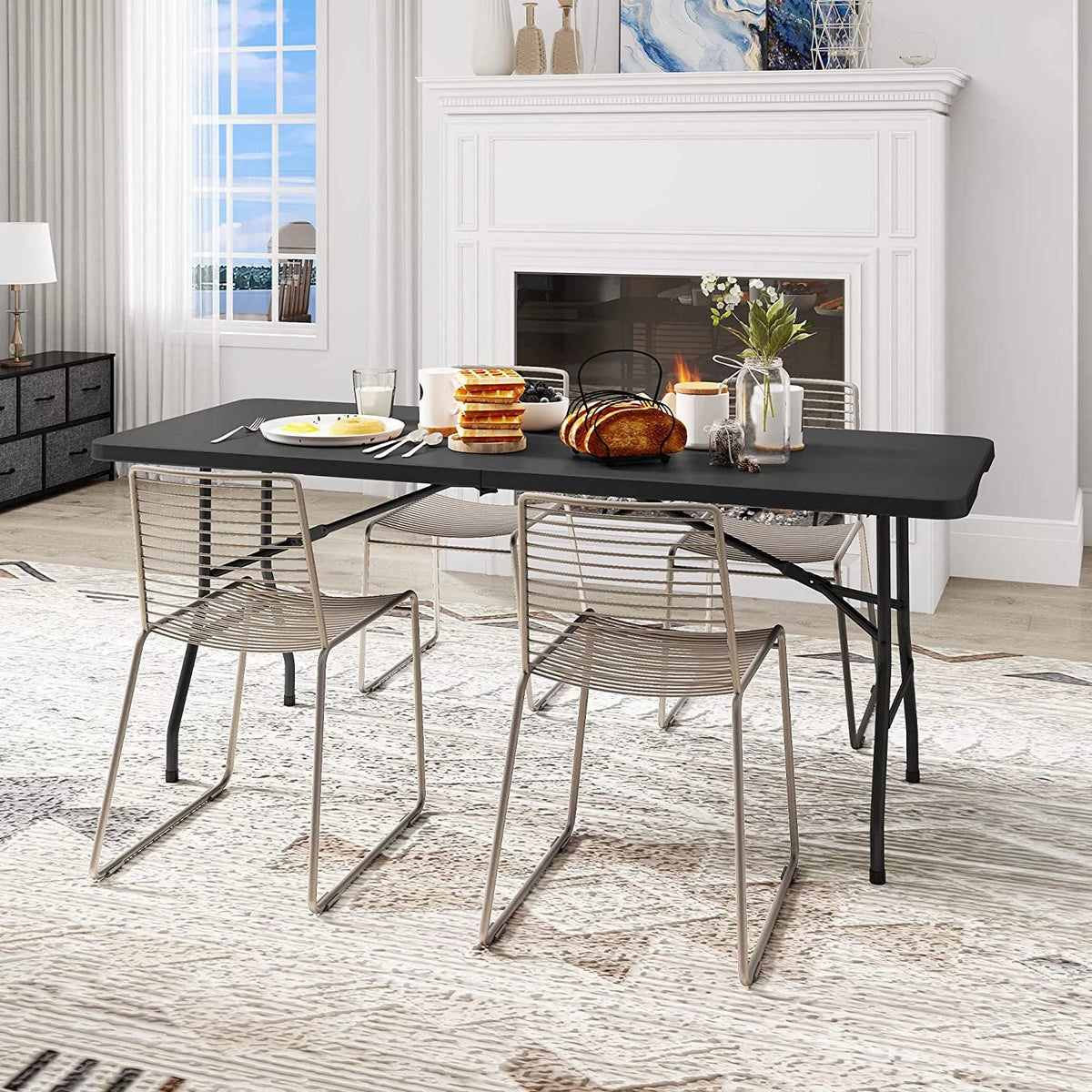 6ft Heavy-Duty Outdoor Folding Table with Carrying Handle, Black K63413