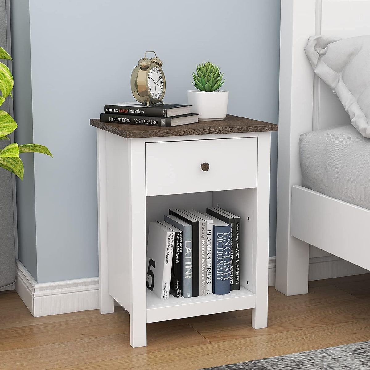 White 1-Drawer Wood Nightstand L674