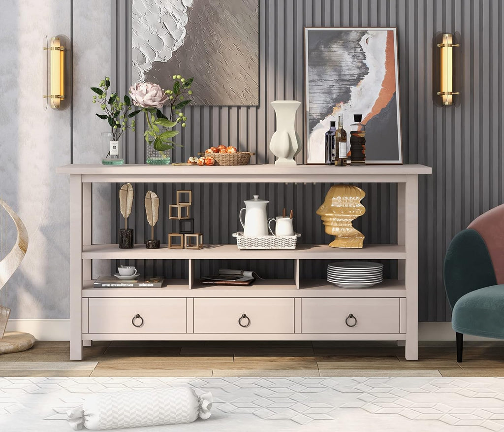 Solid Wood Console Table with 2 Storage Drawers and 1 Shelf, Black L705