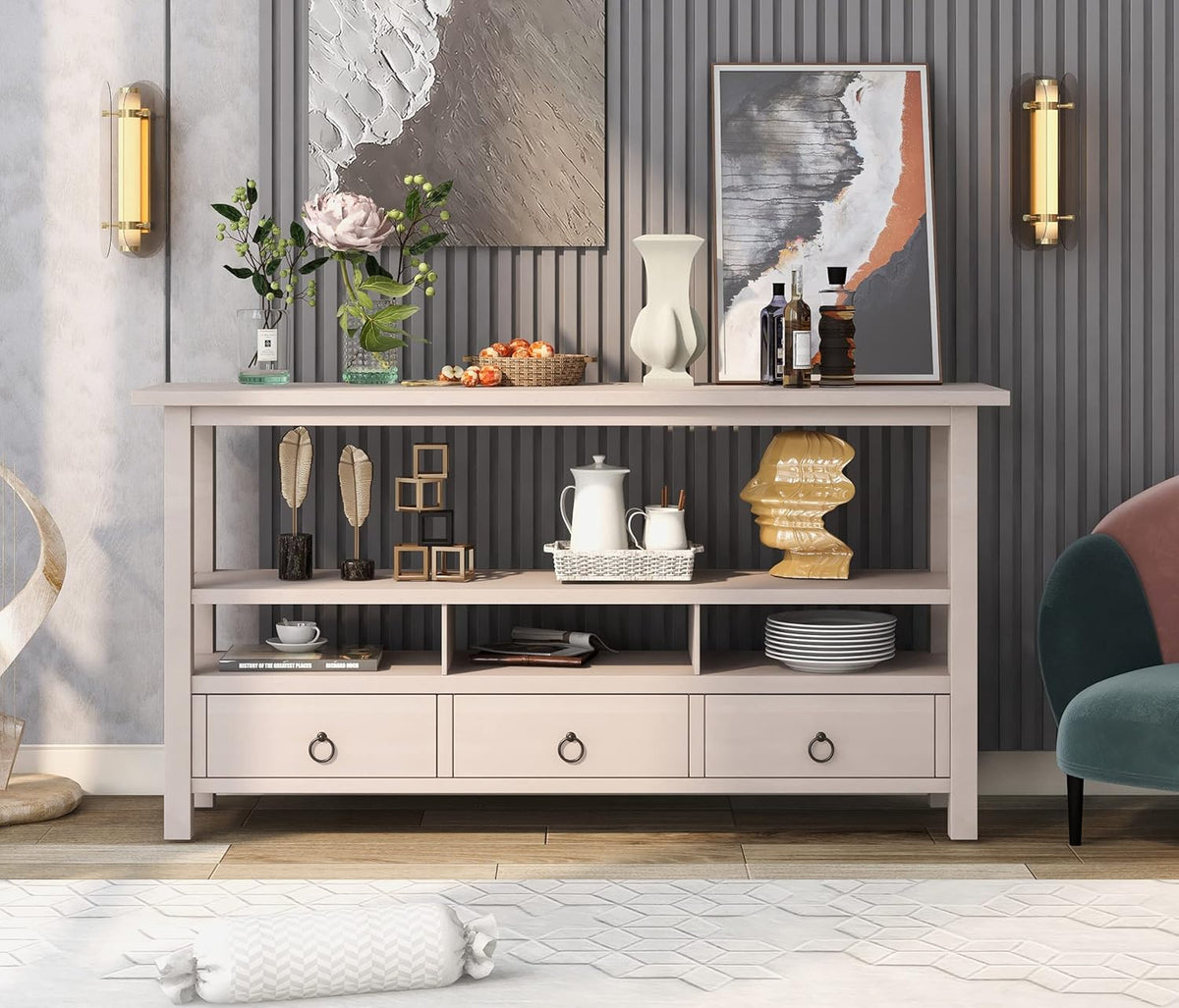 Solid Wood Console Table with 2 Storage Drawers and 1 Shelf, Black L705