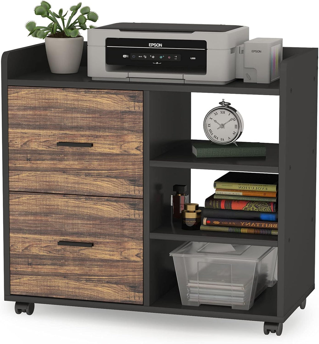 2-Drawer Mobile File Cabinet with 3 Open Shelves A56417
