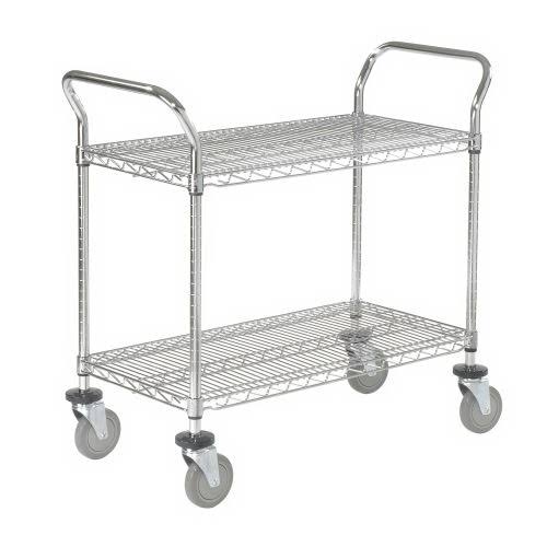 Chrome 2 Shelf Utility Cart with Polyurethane Brake Casters O8160