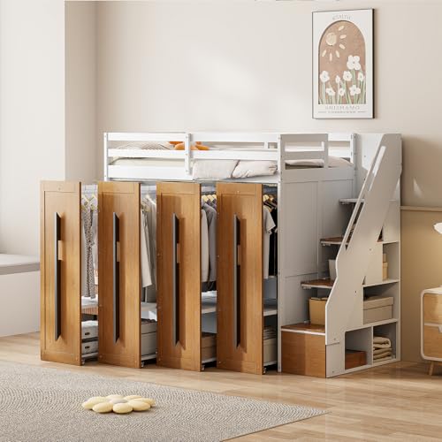 Twin Size Solid Wood Loft Bed with Storage Y659930