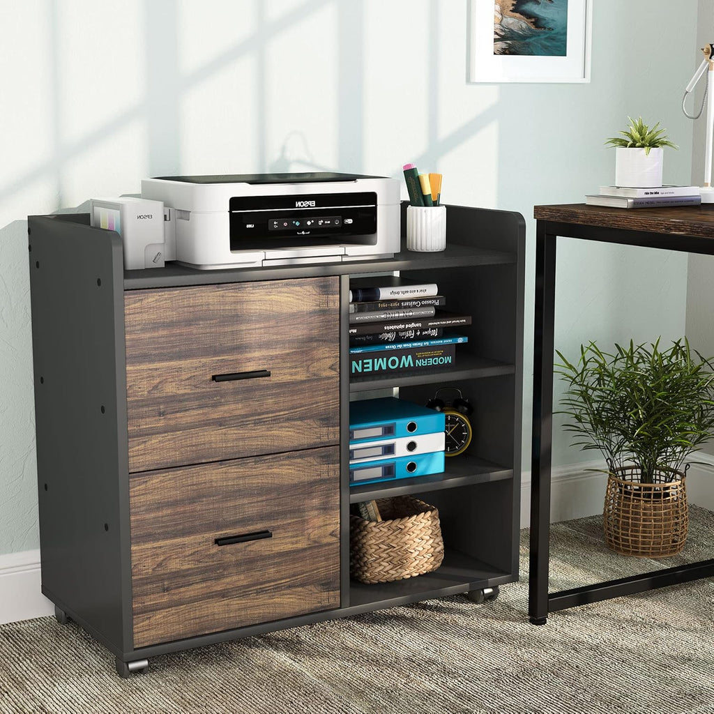 2-Drawer Mobile File Cabinet with 3 Open Shelves A56417