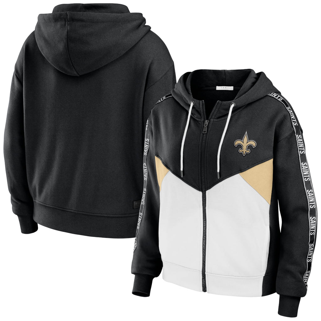 Black/White New Orleans Saints Crop Full-Zip Hoodie N608977
