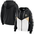 Black/White New Orleans Saints Crop Full-Zip Hoodie N608977