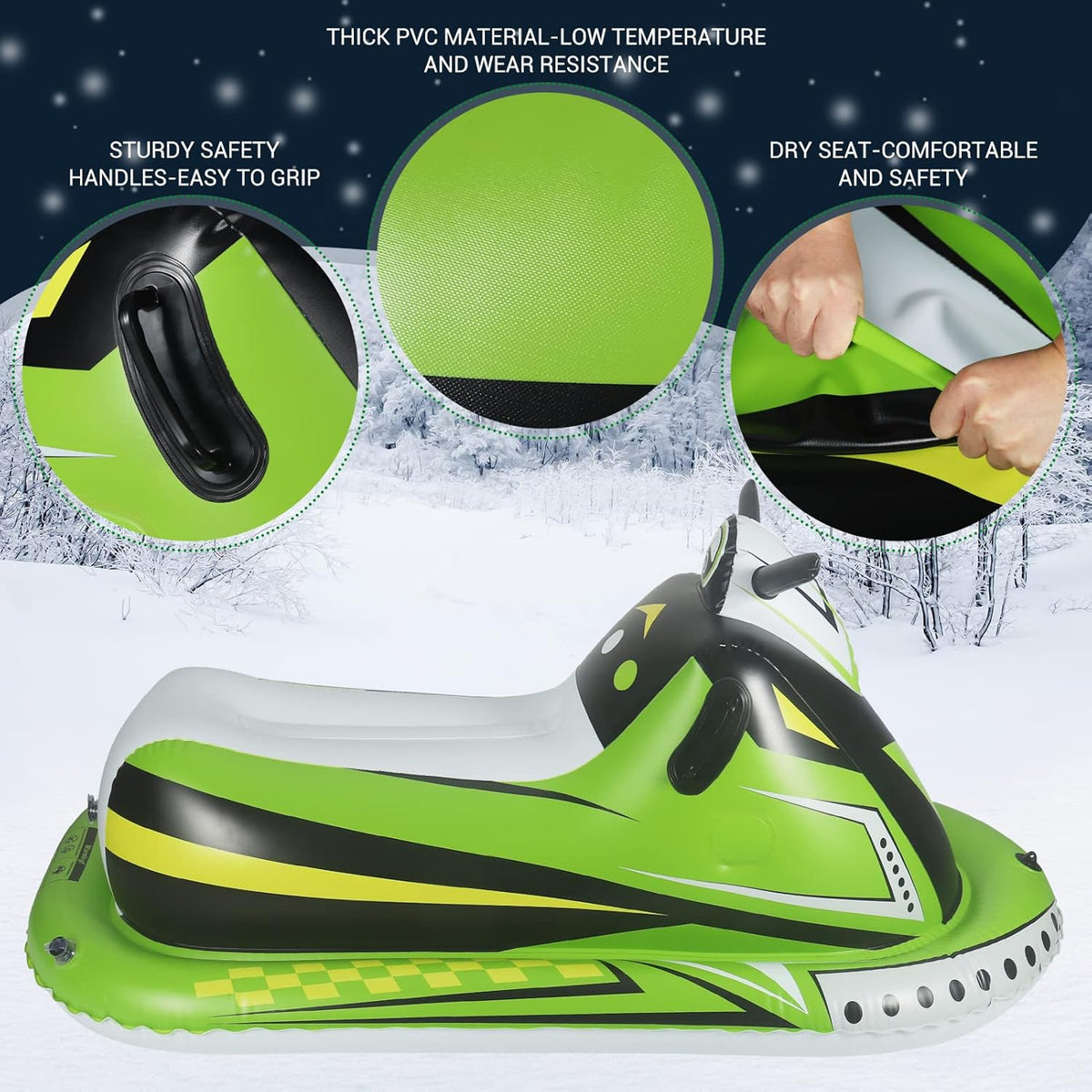 Heavy Duty Inflatable Snow Sled with Reinforced Handles and Drawstring S2962