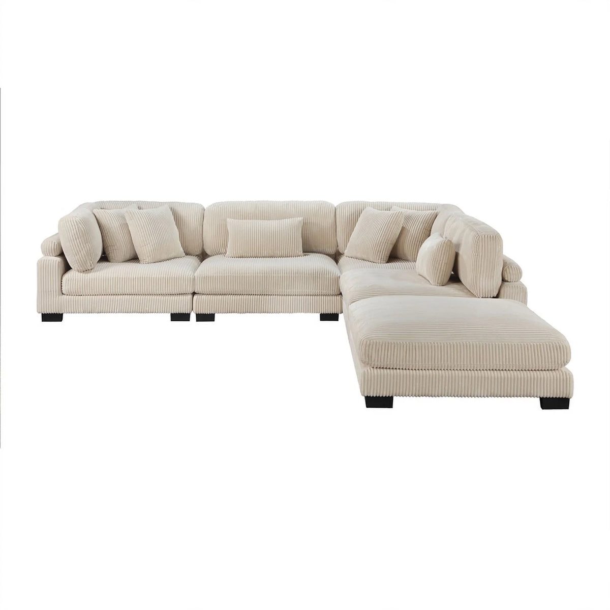 Beige 5-Piece Corduroy Fabric Modular Sectional W521