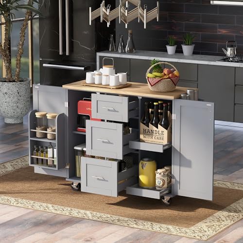 Black Kitchen Cart with Wood Drop-Leaf Countertop, 2 Drawers, Adjustable Shelf P1827