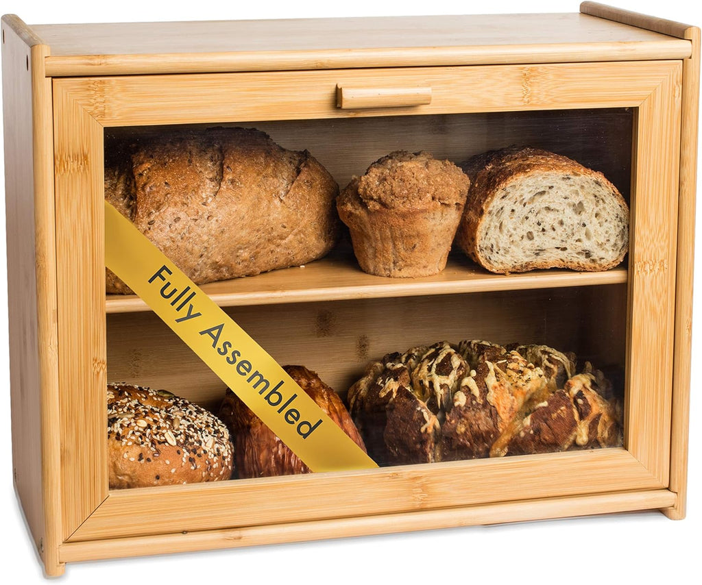 Large Wood Bread Box with Clear Front Window G378
