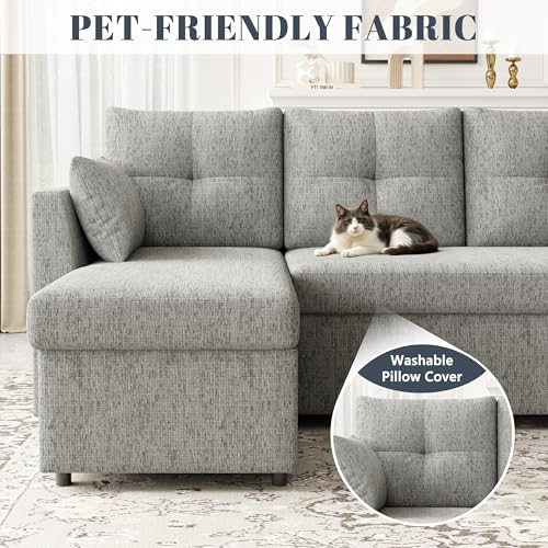 Oversized 110 inch 2 in 1 Pullout Sleeper Sofa Couch with Double Storage Chaise, Dark Grey V397313