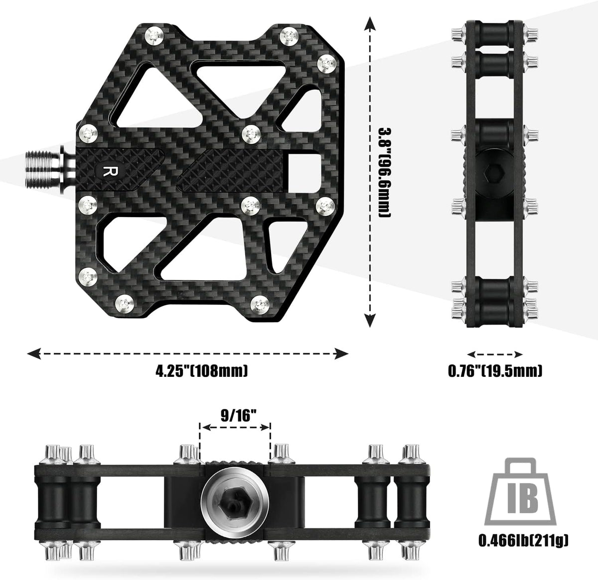 Carbon Fiber 3 Sealed Bearing Mountain Bike Pedals M15814