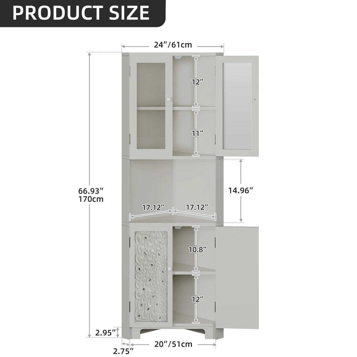 White 4 Door Tall Corner Storage Cabinet F89801